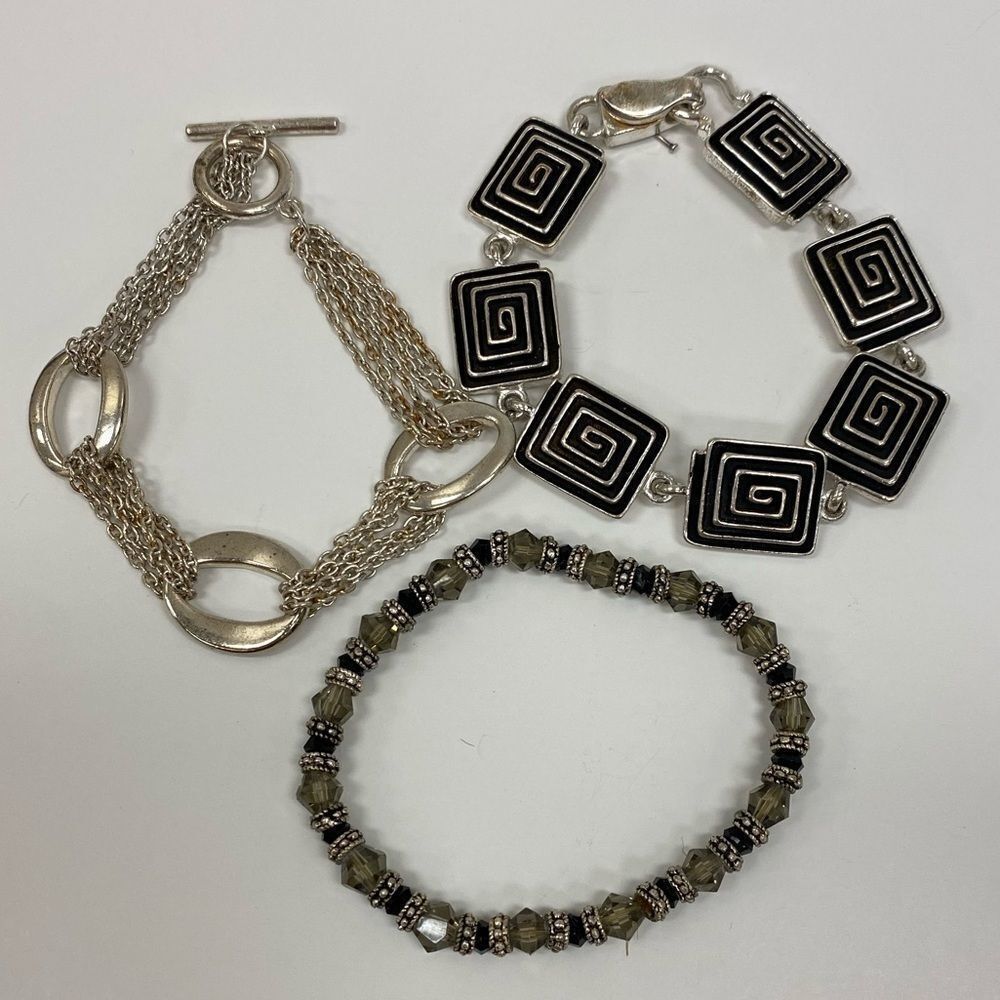 Silver, Beaded‎ And Black Bracelet Variety 3 Pack